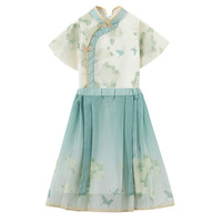 马克华菲马面裙女童套装夏季2024汉服夏装女孩国风古装新中式jz 水墨绿 150