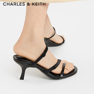 CHARLES&KEITH24夏季法式缎带高跟凉鞋露趾凉拖CK1-60920377 BLACK TEXTURED黑色纹理 36