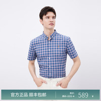 Hush Puppies暇步士男装夏季撞色格纹领尖扣短袖衬衫