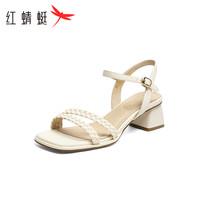 红蜻蜓 RED DRAGONFLY一字带粗跟凉鞋2024夏季时尚仙女凉鞋女 WFK24148