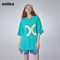古由卡（GUUKA）潮牌多色休闲短袖T恤男夏潮 美式重磅纯棉上衣宽松易穿搭 浅绿F7986 XS