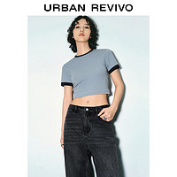 URBAN REVIVO UR2024夏季新款女装休闲基础百搭撞色短款修身T恤衫UWB440038