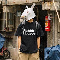 RABBIT HOUSE RabbitHouse夏季短袖男T恤圆领潮流印花纯色纯棉休闲宽松情侣半袖