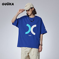 古由卡（GUUKA）潮牌多色休闲短袖T恤男夏潮 美式重磅纯棉上衣宽松易穿搭 蓝紫F7985 S