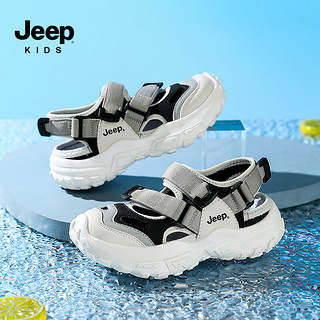 JEEP儿童凉鞋包头运动鞋男童夏季镂空儿童沙滩鞋框子童鞋 米黑37