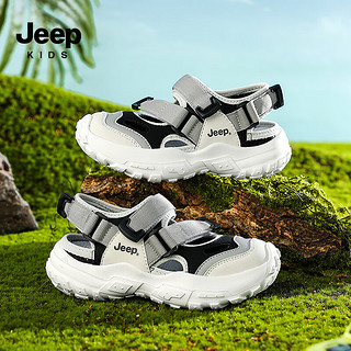 JEEP儿童凉鞋包头运动鞋男童夏季镂空儿童沙滩鞋框子童鞋 米黑37