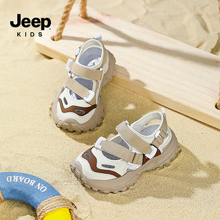 JEEP儿童凉鞋包头运动鞋男童夏季镂空儿童沙滩鞋框子童鞋 米卡其33