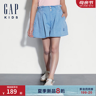 Gap女童2024夏季纯棉花苞牛仔短裤宽松儿童装休闲裤466716 浅蓝色 150cm(L)亚洲尺码