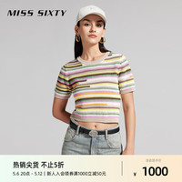MISS SIXTY2024夏季针织衫女镂空短袖多巴胺彩虹度假风上衣 彩色 XS