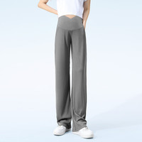 猫人(MiiOW)裤夏季薄款阔腿裤宽松大码休闲垂感直筒冰丝裤夏裤子外穿 深灰色(低腰V型款) XL
