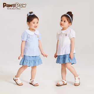 PawinPaw卡通小熊童装24年夏季新款女宝洋气甜美短袖衬衫