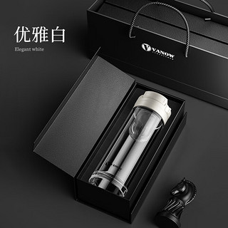 Vanow磁弹泡茶杯双层玻璃杯车载水杯家用男士高档茶水分离杯杯子 【礼盒装】优雅白450ml