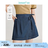 茵曼(INMAN)复古休闲不对称绑带牛仔短裤2024夏季女装新款宽松百搭裙裤 牛仔蓝 2