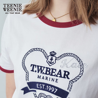 Teenie Weenie小熊2024年夏季海军风圆领T恤撞色时尚韩系上衣 白色 160/S