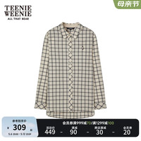 Teenie Weenie小熊女装2024春夏新款格纹长袖衬衫不规则下摆慵懒风 黑色 1