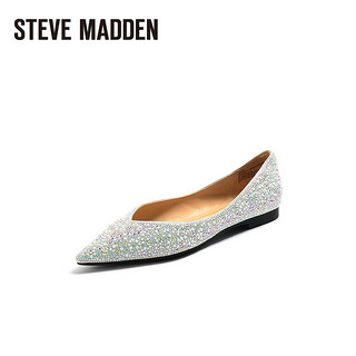 STEVE MADDEN/思美登春夏气质钻面婚鞋尖头平底单鞋女 STARES 银色 38