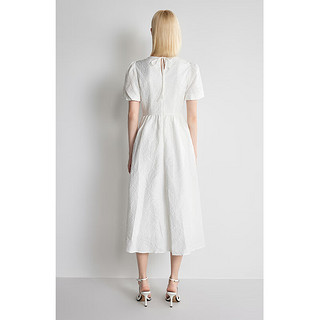 欧时力 泡泡袖肌理感连衣裙24春新法式桔梗裙中长款 白色 XL