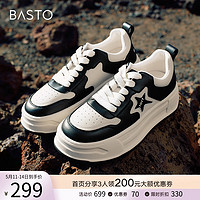 BASTO 百思图 商场星星运动板鞋熊猫鞋松糕厚底休闲面包鞋TC201CM3Z 杏色/米白色 39