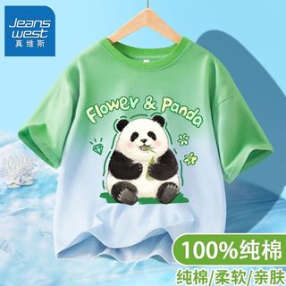 真维斯儿童短袖t恤夏季2024新款男大童吊染衣服男童熊猫卡通半袖 【