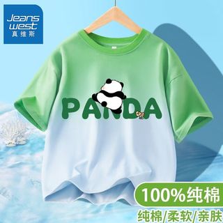 真维斯儿童短袖t恤夏季2024新款男大童吊染衣服男童熊猫卡通半袖 【