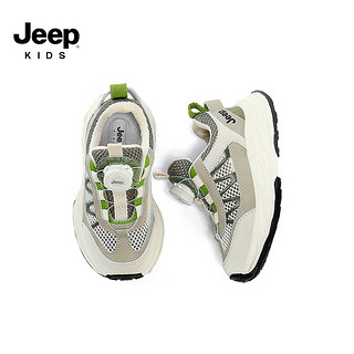 Jeep吉普女童运动鞋网面夏季透气网鞋2024男童轻便跑步鞋儿童鞋子 青豆绿/奶咖 29码 鞋内长约18.6cm