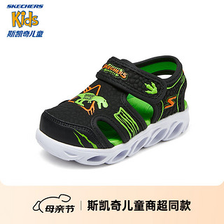 Skechers斯凯奇儿童2024夏季男童时尚包头凉鞋轻便休闲闪灯鞋400612N 黑色/柠檬色/BKLM 26码