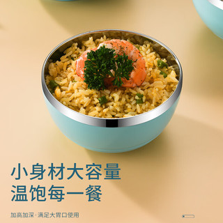 拜格（BAYCO）不锈钢饭碗 双层隔热碗家用汤碗面碗饭碗儿童碗 蓝色350ml BX6492 不锈钢饭碗单支装-12CM