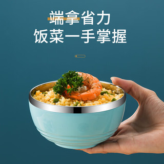 拜格（BAYCO）不锈钢饭碗 双层隔热碗家用汤碗面碗饭碗儿童碗 蓝色350ml BX6492 不锈钢饭碗单支装-12CM