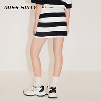 MISS SIXTY2024春季新款半身裙女松紧腰条纹拼色修身短款包臀裙 白/黑