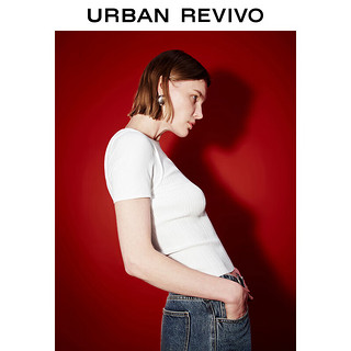 URBAN REVIVO 女装时尚魅力修身显瘦短袖针织衫 UWJ940027 象牙白 XS