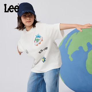 Lee童装儿童短袖T恤2024夏季运动上衣男女童休闲百搭打底衫 白色 160cm