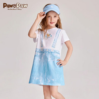 PawinPaw卡通小熊童装24年夏季女童纯棉背带印染连衣裙休闲 粉红色/25 150