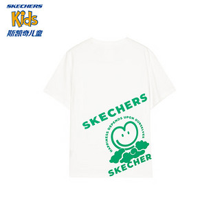 Skechers斯凯奇儿童短袖T恤夏季男女童简约圆领运动上衣L224K049 雪白色/00QF 160cm