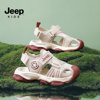 Jeep儿童凉鞋男女童包头沙滩鞋透气2024夏季镂空网鞋儿童运动鞋 朱砂红 26码 鞋内长约16.8cm