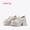 Bella Lily2024春季美式设计高跟鞋女牛皮粗跟单鞋潮流增高鞋 米白 35