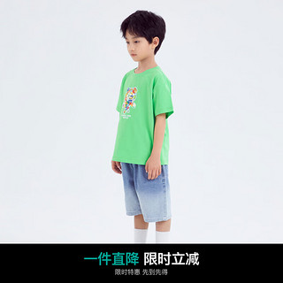 小猪班纳童装2024夏装儿童短袖T恤男童上衣女童亲子装男孩潮 鲜绿 120cm