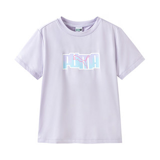 彪马（PUMA）儿童男女童夏季短袖T恤休闲圆领印花吸湿速干柔软舒适上衣 粉紫70001 160cm