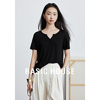 百家好（Basic House）夏季显瘦薄款设计感女装纯色T恤-B0624H5L222 曜石黑 L