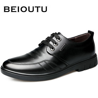 北欧图（BEIOUTU）皮鞋男士英伦商务休闲鞋系带圆头舒适正装男鞋子 7118  黑色 41