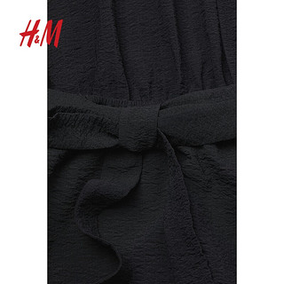 H&M女装连衣裙夏季收腰美背双层裙摆泡泡短袖裙子0938937 黑色 160/84