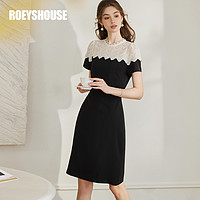 Roey s house 罗衣法式拼接蕾丝黑色连衣裙女2024初夏新款精致修身小黑裙10262