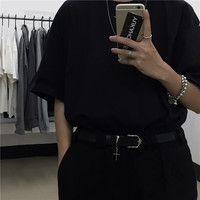 言芳诺ins韩版原宿复古个性皮带男百搭腰带简约西装裤带休闲男女潮 黑色 100cm