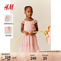 H&M童装2024春季演出服女童梭织蕾丝双层薄纱连衣裙0931611 灰粉色 120/60