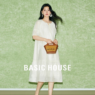 百家好（Basic House）2024时尚收腰连衣裙气质长裙-B0624B5A542 米色 S（85-115斤）
