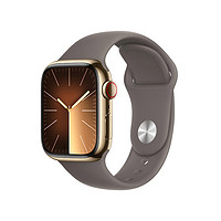 Apple 苹果 Watch Series 9 智能手表蜂窝款41毫米金色不锈钢表壳陶土色运动型表带M/L MRJX3CH/A