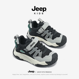 Jeep儿童鞋子2024童鞋春款透气跑步鞋女童春秋男童轻便运动鞋 黑色 28码 鞋内长约17.8cm