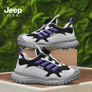 Jeep童鞋透气软底低帮女童跑步鞋子2024春季一脚蹬儿童运动鞋 黑白 37码 鞋内长约23.3cm