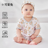 欧孕2024婴儿连体衣夏季婴幼儿衣服男女宝宝薄款空调服哈衣长袖睡袋 可爱兔-短袖 59码