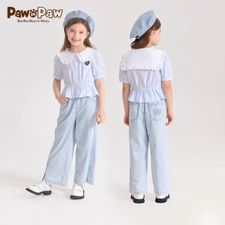 PawinPaw卡通小熊童装24年春夏季新款女童短袖翻领衬衫 Blue蓝色/50 1