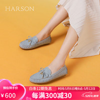 哈森【专柜同款】2024春季平跟透气蝴蝶结女豆豆鞋HS247408